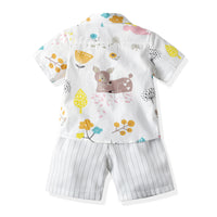 Load image into Gallery viewer, 2 Pieces Set Baby Kid Boys Dressy Birthday Party Animals Bow Print Shirts And Striped Shorts Wholesale 211109664
