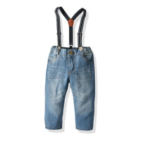 Load image into Gallery viewer, 2 Pieces Set Baby Kid Boys Dressy Birthday Party Solid Color Bow Polo Shirts And Jeans Wholesale 211109670
