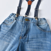 Load image into Gallery viewer, 2 Pieces Set Baby Kid Boys Dressy Birthday Party Solid Color Bow Polo Shirts And Jeans Wholesale 211109670
