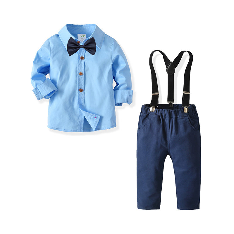 2 Pieces Set Baby Kid Boys Dressy Birthday Party Solid Color Bow Shirts And Pants Wholesale 211109673