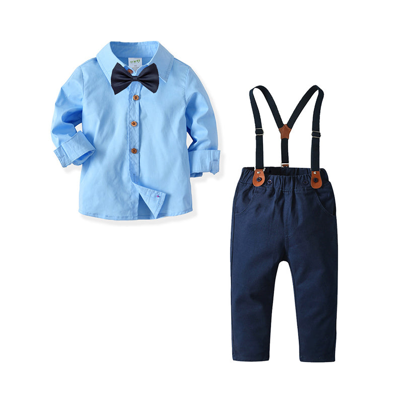 2 Pieces Set Baby Kid Boys Dressy Birthday Party Solid Color Bow Shirts And Pants Wholesale 211109678