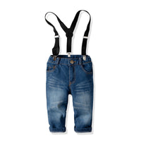 Load image into Gallery viewer, 2 Pieces Set Baby Kid Boys Dressy Birthday Party Checked Bow Shirts And Solid Color Jeans Wholesale 211109681
