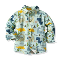 Load image into Gallery viewer, 2 Pieces Set Baby Kid Boys Dressy Birthday Party Letters Dinosaur Bow Print Shirts And Solid Color Jeans Wholesale 211109682
