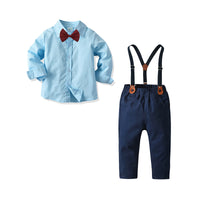 Load image into Gallery viewer, 2 Pieces Set Baby Kid Boys Dressy Birthday Party Solid Color Bow Shirts And Jumpsuits Wholesale 211109683
