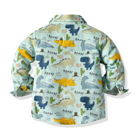 Load image into Gallery viewer, 2 Pieces Set Baby Kid Boys Dressy Birthday Party Letters Dinosaur Checked Bow Print Shirts And Solid Color Jumpsuits Wholesale 211109684
