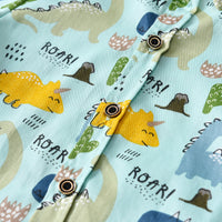 Load image into Gallery viewer, 2 Pieces Set Baby Kid Boys Dressy Birthday Party Letters Dinosaur Checked Bow Print Shirts And Solid Color Jumpsuits Wholesale 211109684
