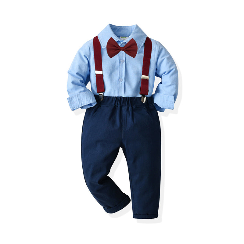 2 Pieces Set Baby Kid Boys Dressy Birthday Party Bow Shirts And Solid Color Pants Wholesale 211109689