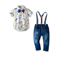 Load image into Gallery viewer, 2 Pieces Set Baby Boys Birthday Party Dinosaur Bow Print Shirts And Solid Color Pants Wholesale 21110971
