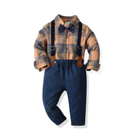 Load image into Gallery viewer, 2 Pieces Set Baby Kid Boys Dressy Checked Shirts And Solid Color Jumpsuits Wholesale 21110984
