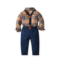 Load image into Gallery viewer, 2 Pieces Set Baby Kid Boys Dressy Checked Shirts And Solid Color Jumpsuits Wholesale 21110984
