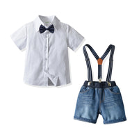 Load image into Gallery viewer, 2 Pieces Set Baby Kid Boys Birthday Party Solid Color Bow Shirts And Striped Rompers Wholesale 21110985
