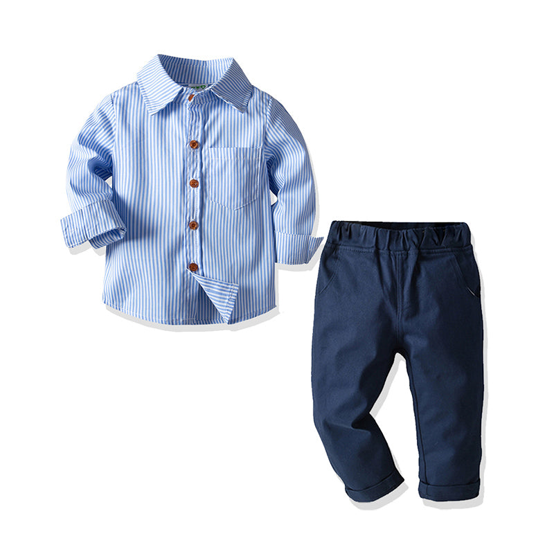 2 Pieces Set Baby Kid Boys Dressy Striped Shirts And Solid Color Jumpsuits Wholesale 21110987