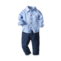 Load image into Gallery viewer, 2 Pieces Set Baby Kid Boys Dressy Striped Shirts And Solid Color Jumpsuits Wholesale 21110987
