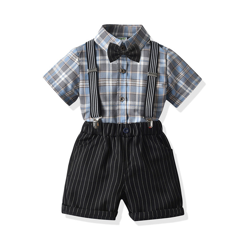 2 Pieces Set Baby Kid Boys Dressy Checked Shirts And Striped Rompers Wholesale 21110989