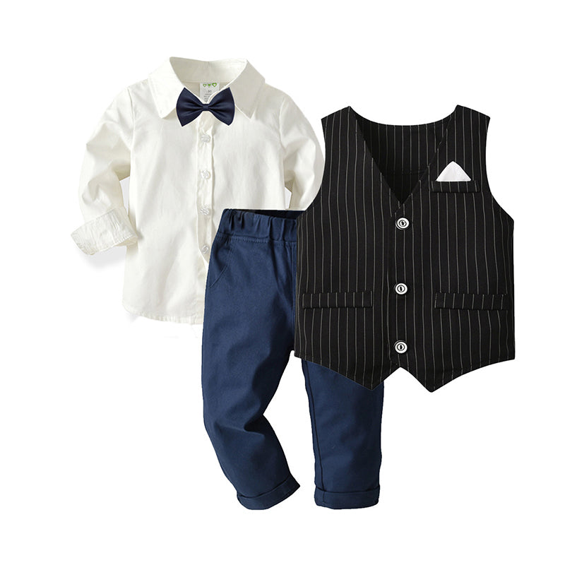 3 Pieces Set Baby Kid Boys Dressy Striped Vests Waistcoats Solid Color Shirts And Jumpsuits Wholesale 21110990