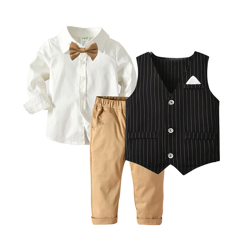 3 Pieces Set Baby Kid Boys Dressy Striped Vests Waistcoats Solid Color Shirts And Jumpsuits Wholesale 21110990