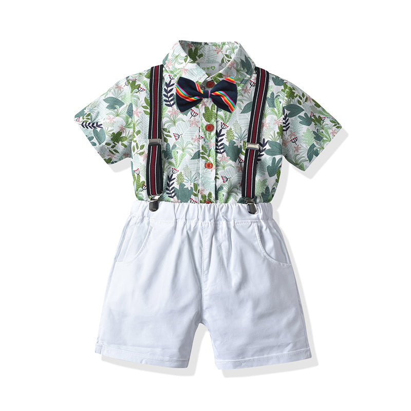 2 Pieces Set Baby Kid Boys Dressy Plant Print Shirts And Solid Color Rompers Wholesale 21110991