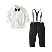 Load image into Gallery viewer, 2 Pieces Set Baby Kid Boys Dressy Solid Color Shirts And Striped Jumpsuits Wholesale 21110993

