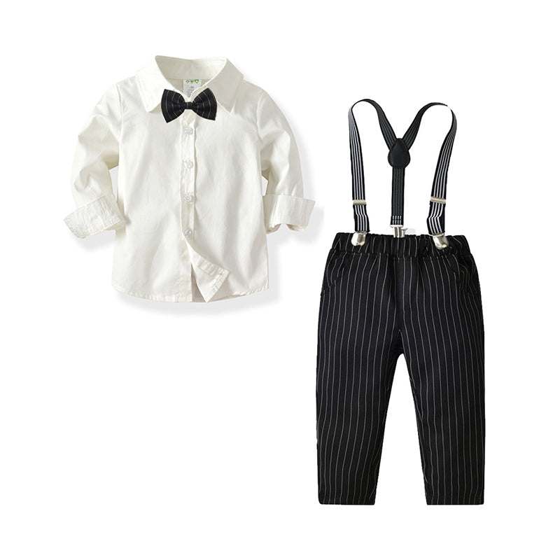 2 Pieces Set Baby Kid Boys Dressy Solid Color Shirts And Striped Jumpsuits Wholesale 21110993