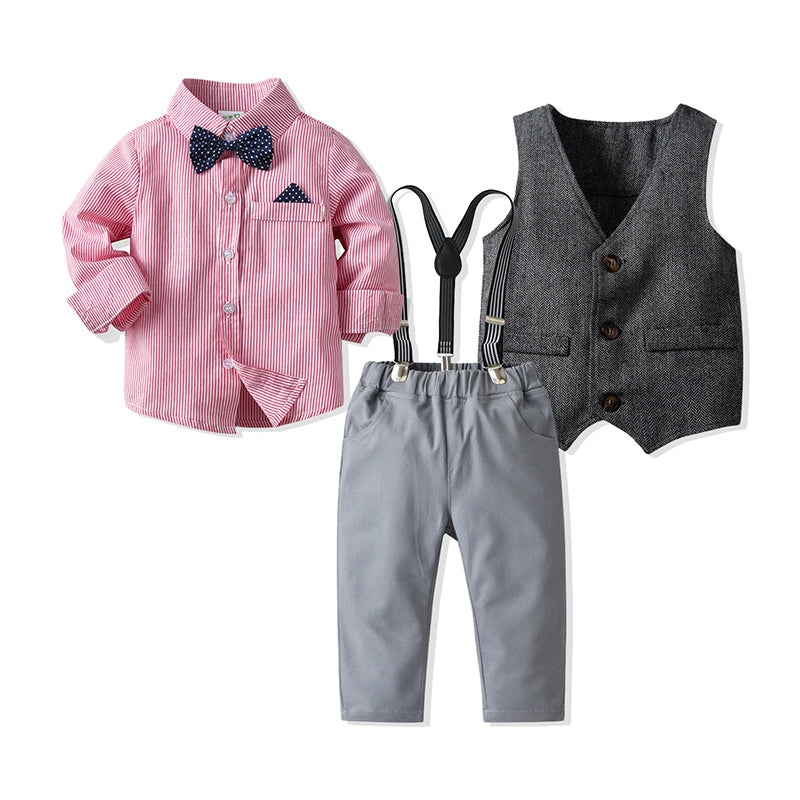 3 Pieces Set Baby Kid Boys Dressy Striped Shirts Solid Color Vests Waistcoats And Jumpsuits Wholesale 21110994
