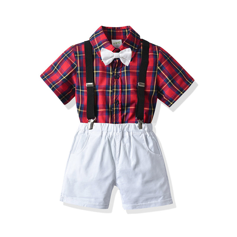 2 Pieces Set Baby Kid Boys Dressy Checked Shirts And Solid Color Rompers Wholesale 21110996