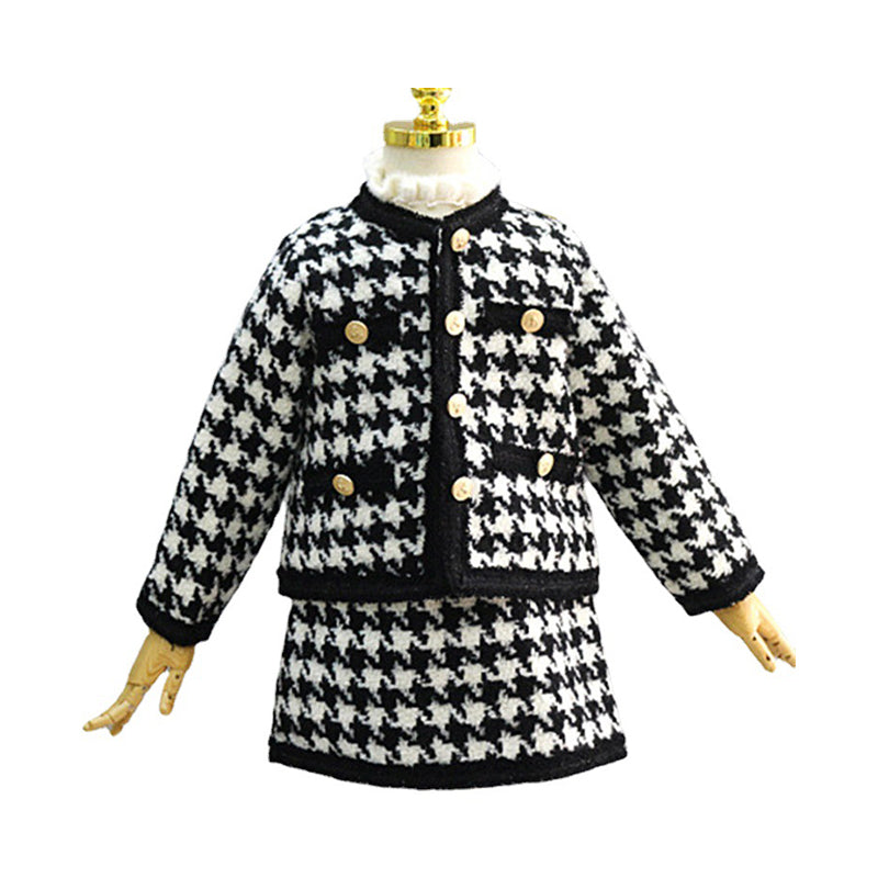 2 Pieces Set Baby Kid Girls Houndstooth Coats And Skirts Wholesale 211111116