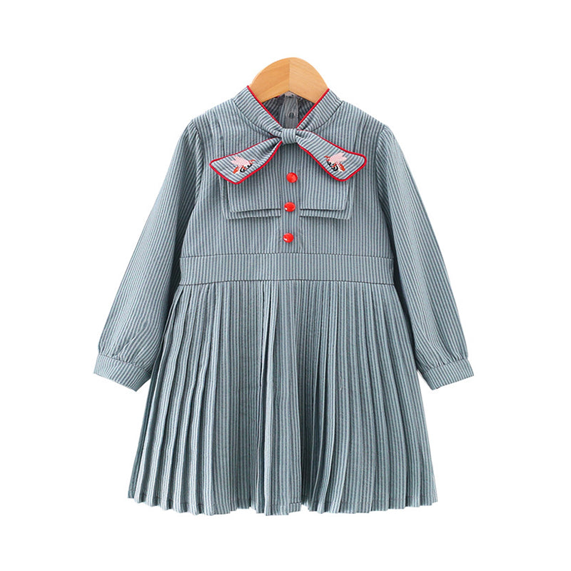 Baby Kid Girls Striped Animals Embroidered Dresses Wholesale 211111155