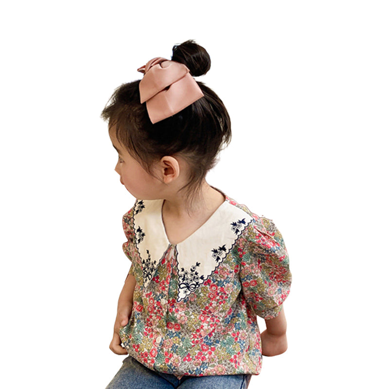 Baby Kid Girls Flower Embroidered Print Shirts Wholesale 211111188