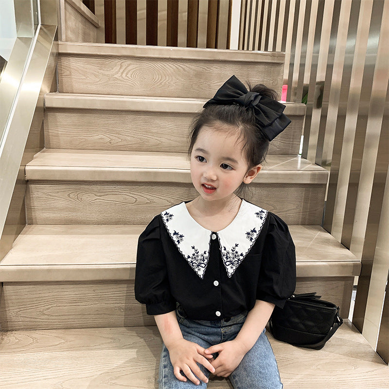 Baby Kid Girls Flower Embroidered Print Shirts Wholesale 211111188