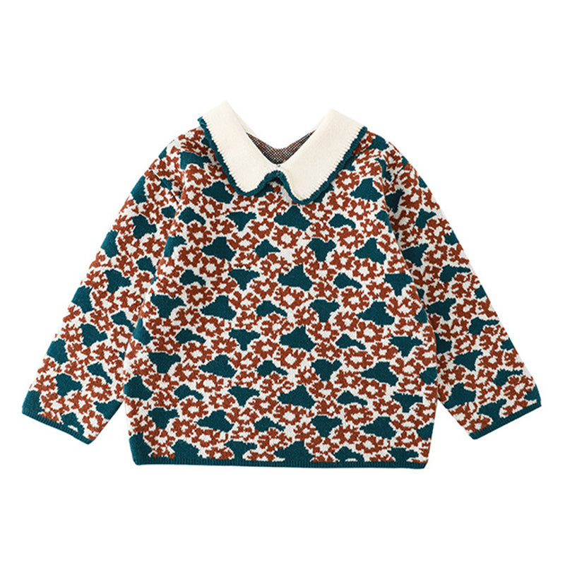 Baby Kid Girls Color-blocking Flower Print Sweaters Knitwear Wholesale 211111202