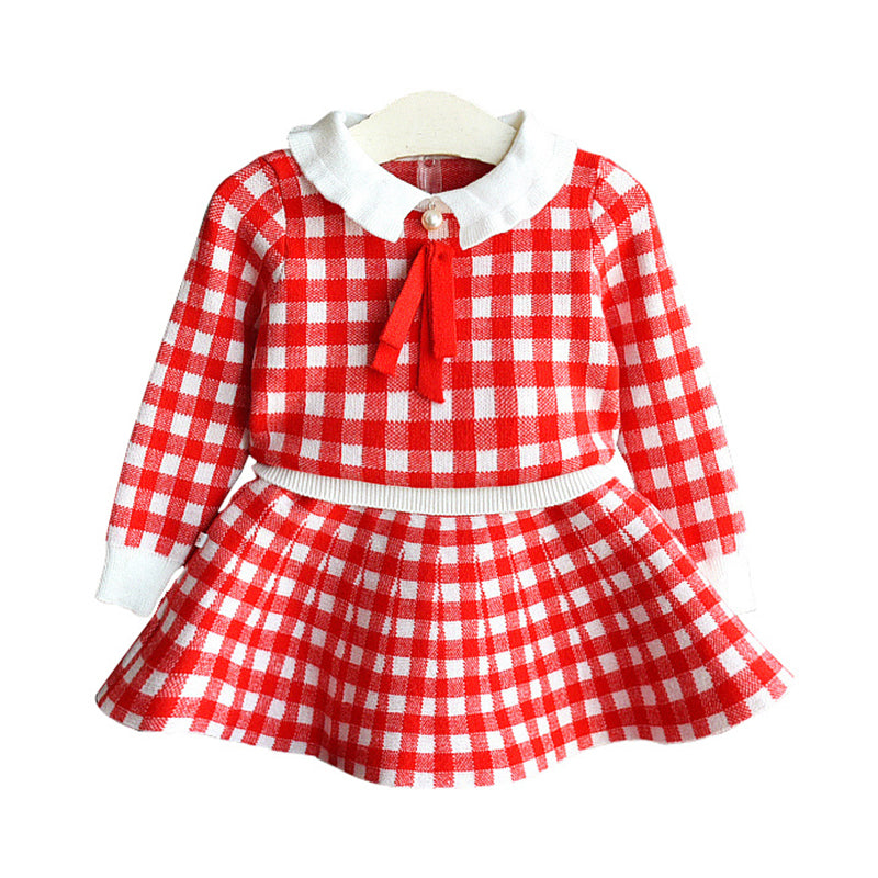2 Pieces Set Baby Kid Girls Checked Tops And Skirts Wholesale 21111122