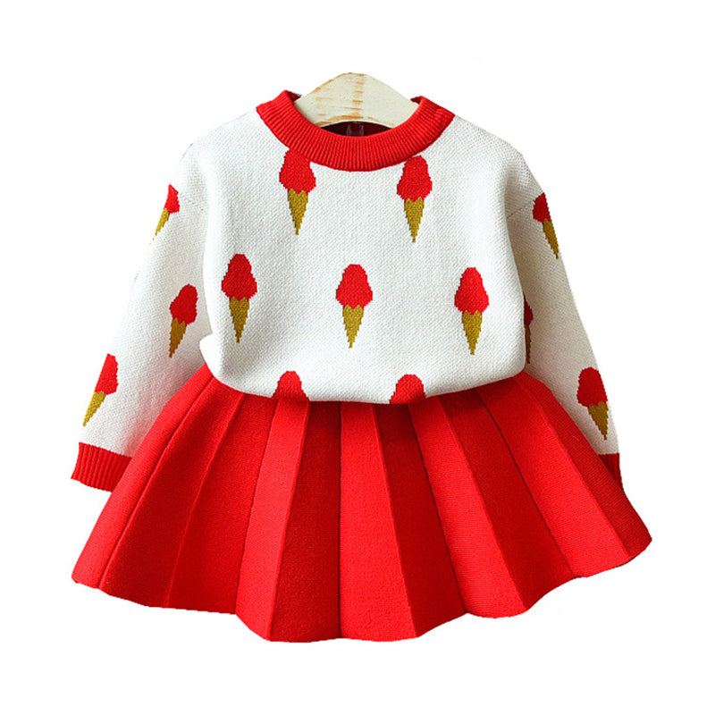 2 Pieces Set Baby Kid Girls Print Tops And Solid Color Skirts Wholesale 21111123