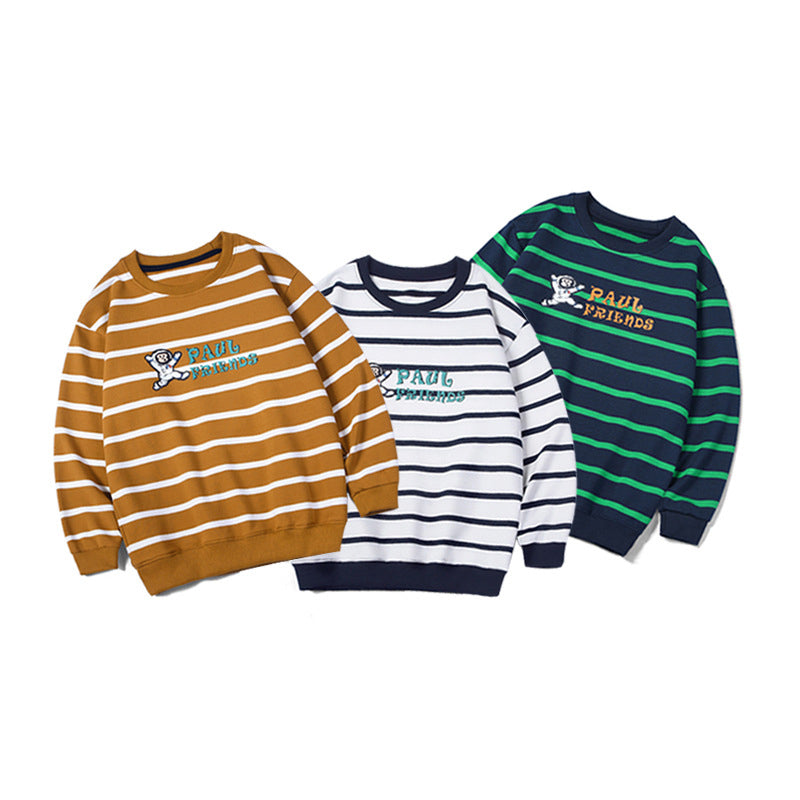 Kid Boys Striped Letters Cartoon Print Sports Swearshirts Wholesale 211111374
