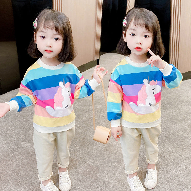 Baby Kid Girls Rainbow Star Unicorn Swearshirts Wholesale 21111192
