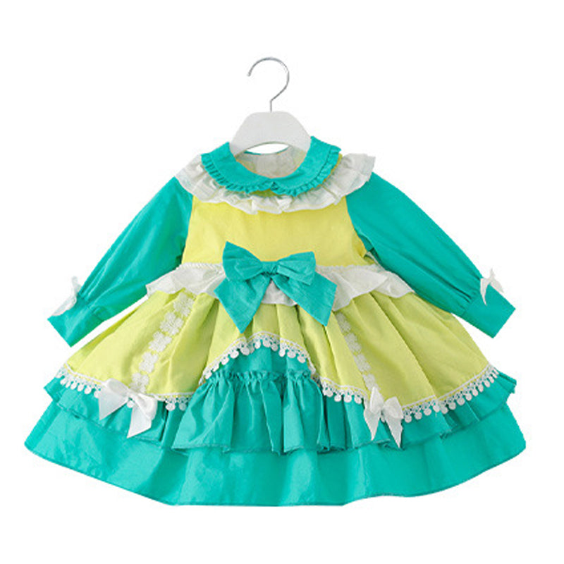 Baby Kid Girls Color-blocking Bow Lace Embroidered Birthday Party Dresses Princess Dresses Wholesale 211115696