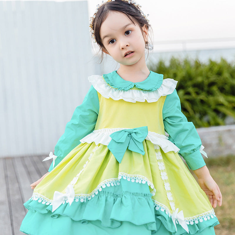 Baby Kid Girls Color-blocking Bow Lace Embroidered Birthday Party Dresses Princess Dresses Wholesale 211115696