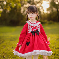 Load image into Gallery viewer, Baby Kid Girls Love heart Bow Lace Embroidered Birthday Party Dresses Princess Dresses Wholesale 211115706
