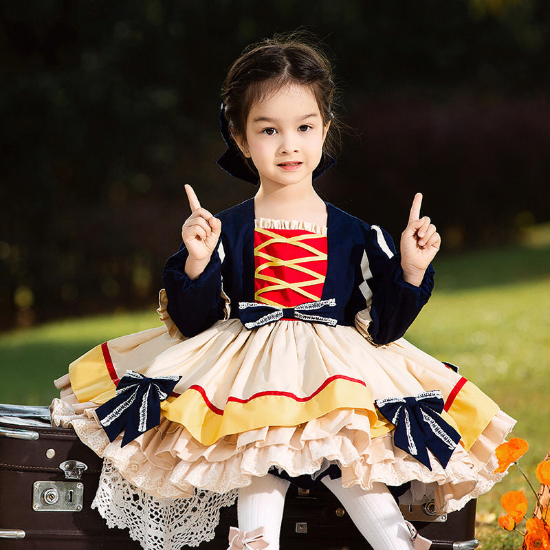 Baby Kid Girls Color-blocking Bow Lace Embroidered Birthday Party Dresses Princess Dresses Wholesale 211115709