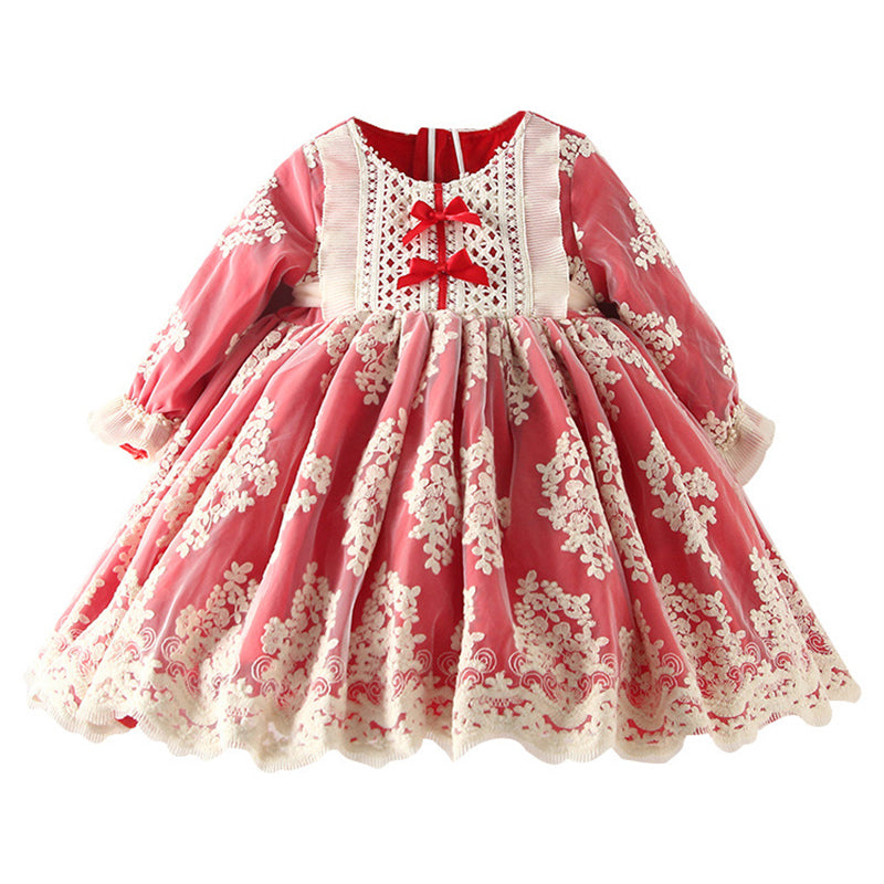 Baby Kid Girls Flower Bow Lace Embroidered Party Sports Dresses Princess Dresses Wholesale 211115710