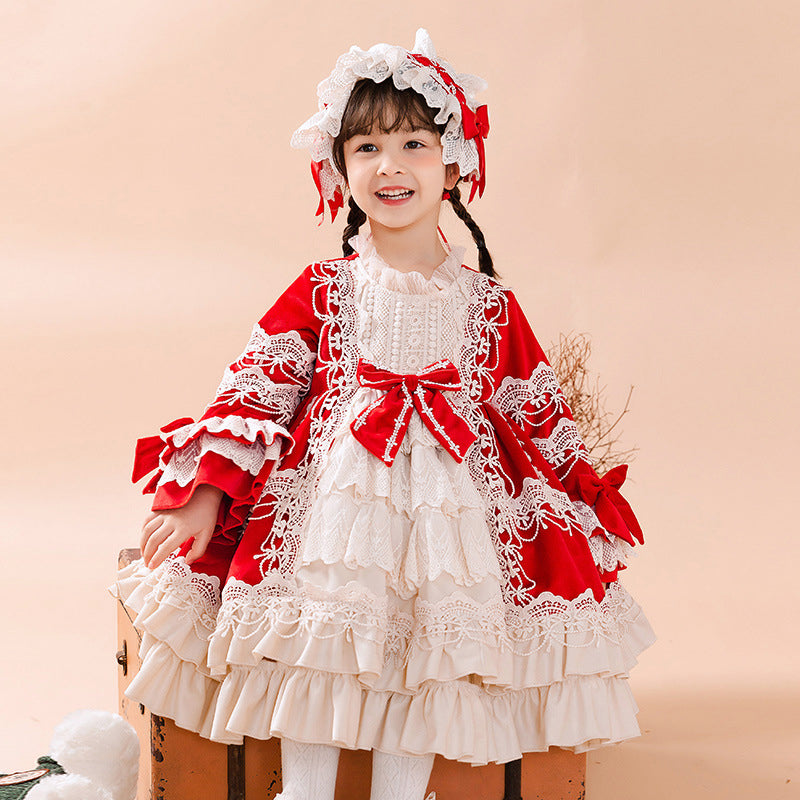 Baby Kid Girls Color-blocking Bow Lace Dressy Dresses Princess Dresses Wholesale 211115713