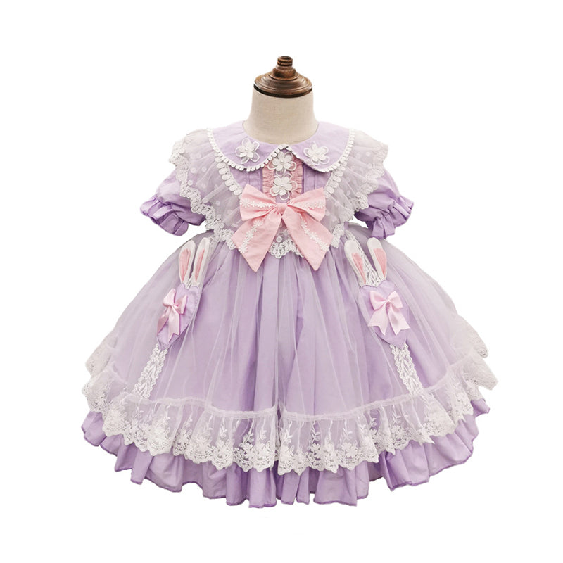 Baby Kid Girls Solid Color Bow Lace Dressy Dresses Princess Dresses Wholesale 211115715