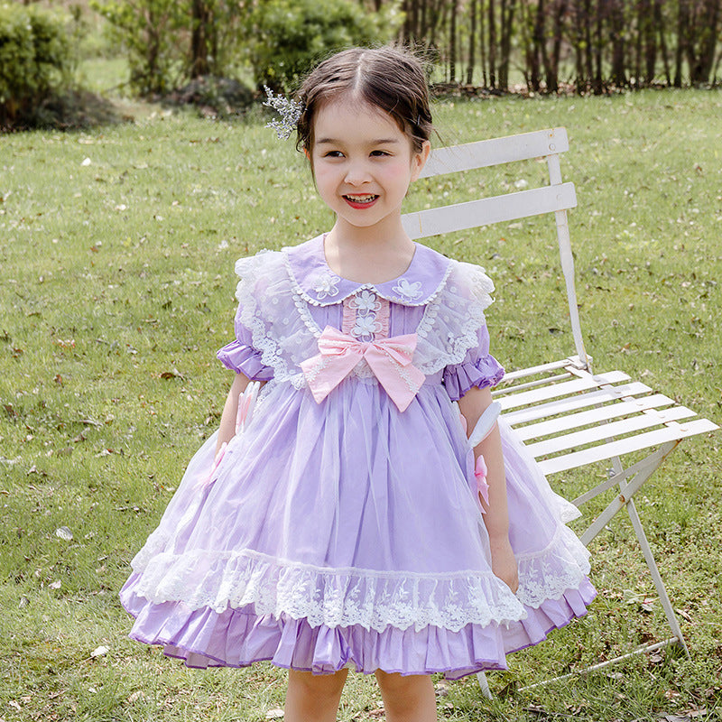 Baby Kid Girls Solid Color Bow Lace Dressy Dresses Princess Dresses Wholesale 211115715