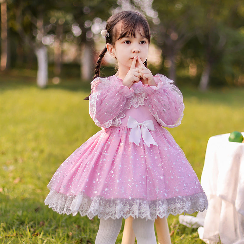 Baby Kid Girls Color-blocking Bow Lace Dresses Princess Dresses Wholesale 211115718