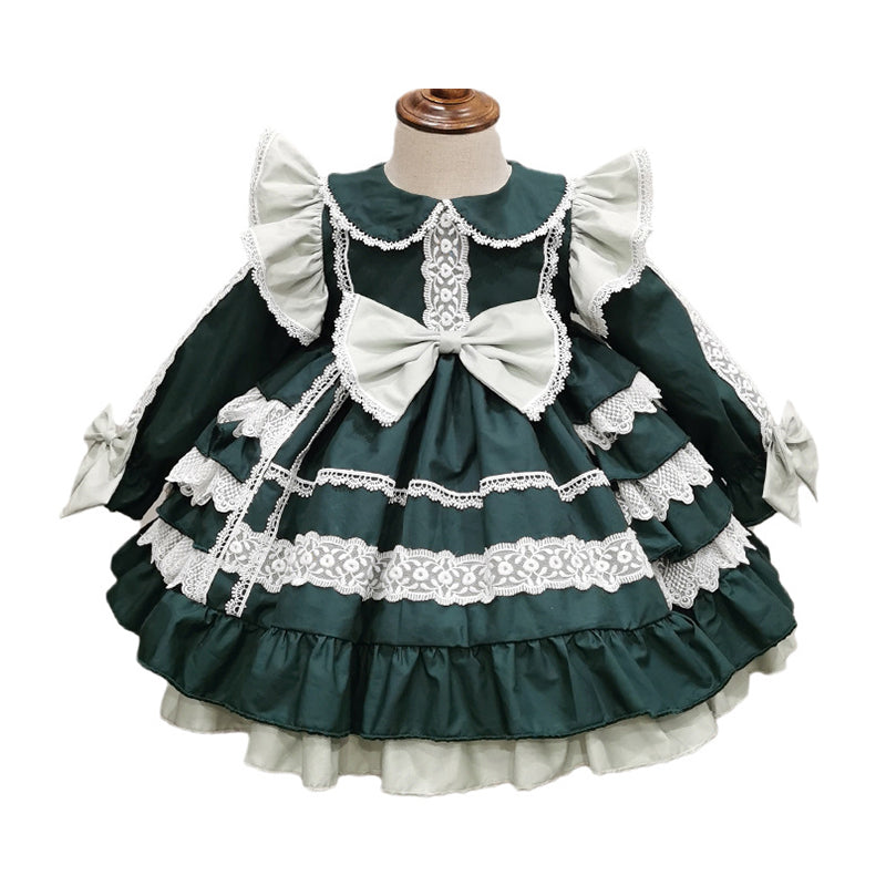 Baby Kid Girls Solid Color Bow Lace Dresses Princess Dresses Wholesale 211115720