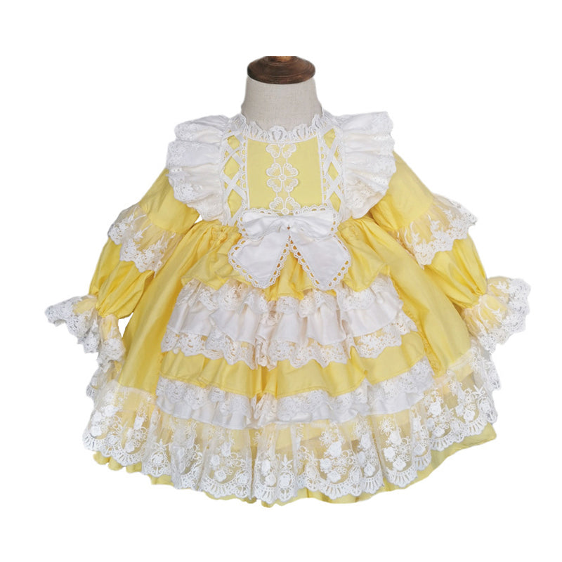 Baby Kid Girls Solid Color Bow Lace Dressy Dresses Princess Dresses Wholesale 211115722
