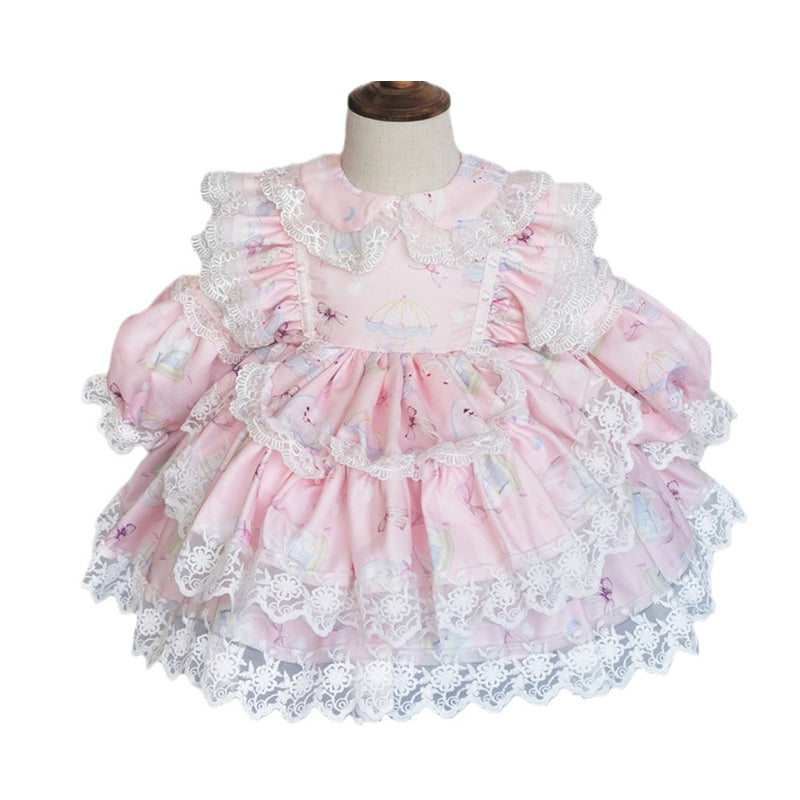 Baby Kid Girls Solid Color Bow Lace Dressy Dresses Princess Dresses Wholesale 211115723