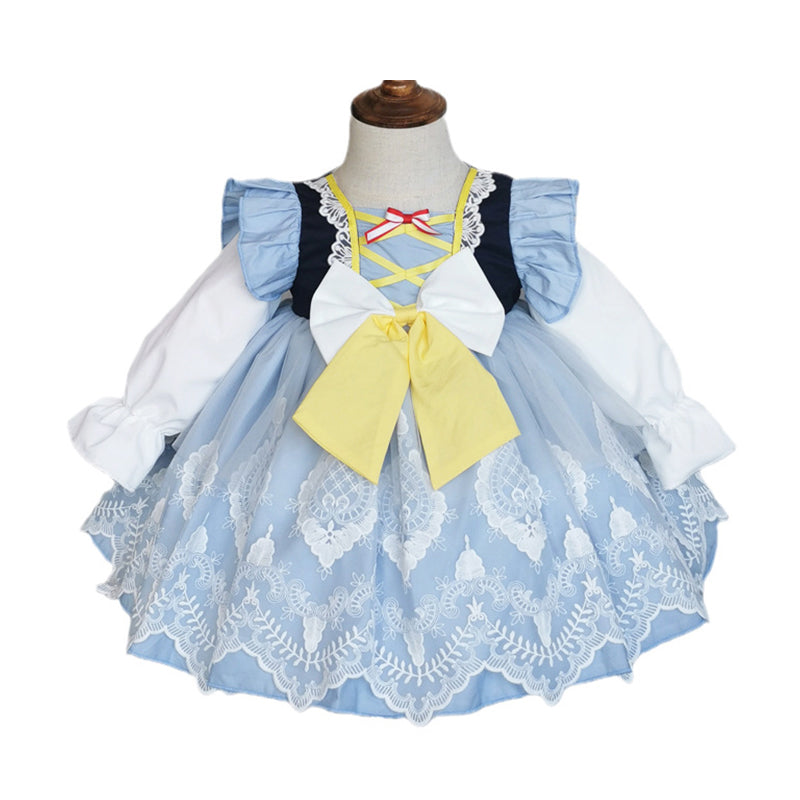 Baby Kid Girls Color-blocking Bow Lace Dresses Princess Dresses Wholesale 211115724