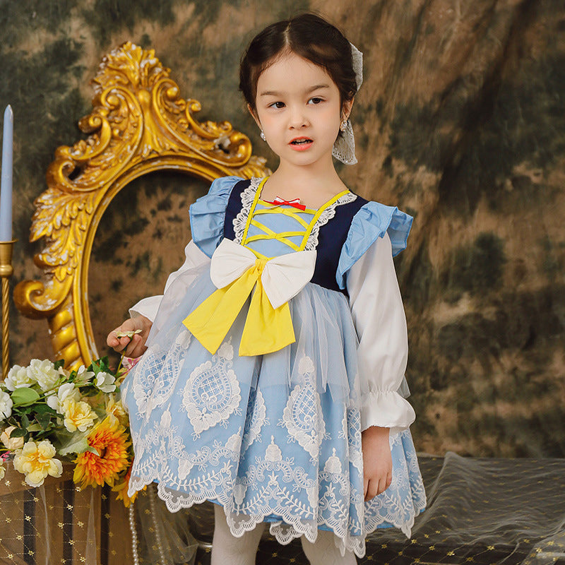 Baby Kid Girls Color-blocking Bow Lace Dresses Princess Dresses Wholesale 211115724