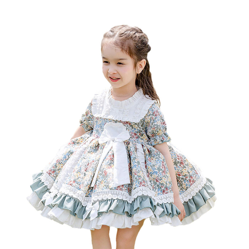 Kid Girls Flower Bow Lace Dresses Princess Dresses Wholesale 211115726