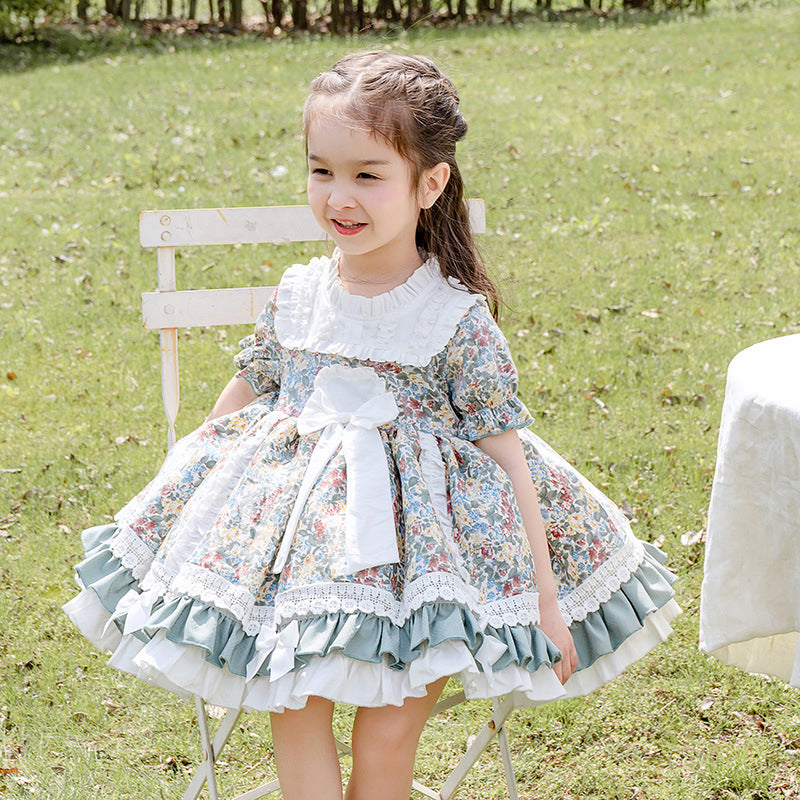 Kid Girls Flower Bow Lace Dresses Princess Dresses Wholesale 211115726